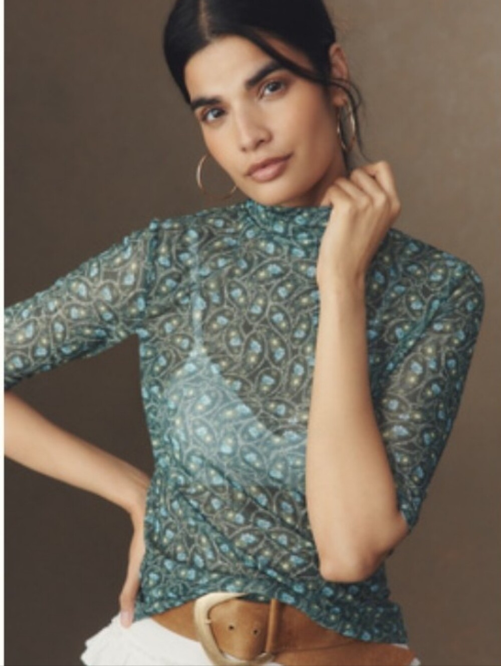 NWT Anthropologie Green Paisley Turtleneck Top